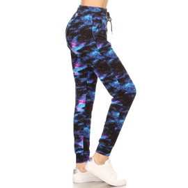 Leggings Depot Women's Relaxed fit Jogger Pants - Track Cuff Sweatpants with Pockets-R553, X-Large, Galaxy