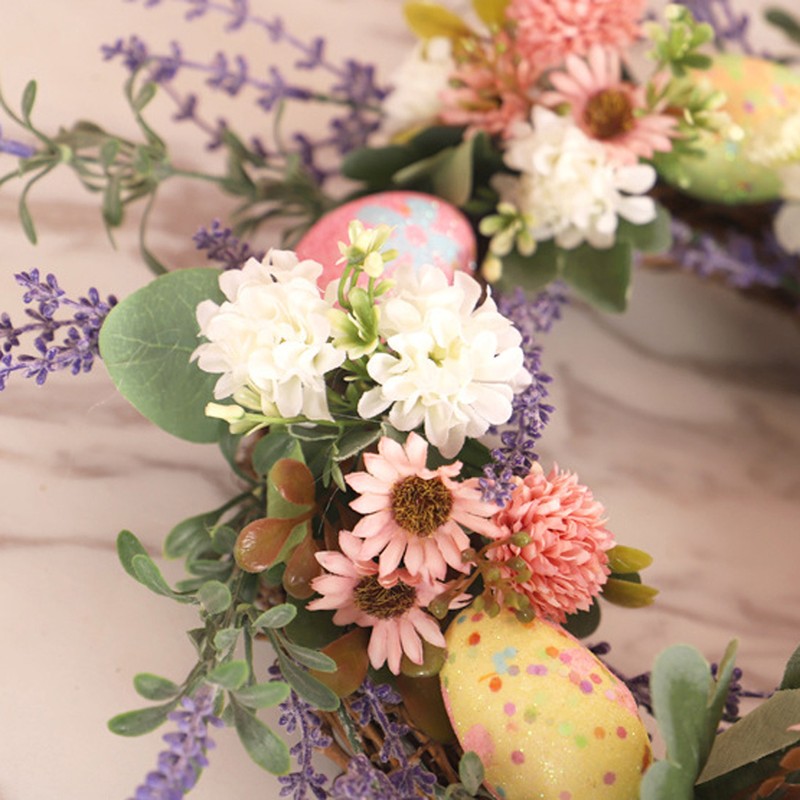 Bunny Egg Easter Wreath Simulation Lavender Wreath Decoration for Door