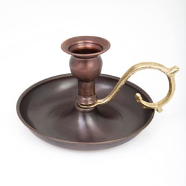 Onart Home - Copper Handmade Candle Holder for Rustic Home Decor with Handle Metal Candle Holders for Pillar Candles Gothic Decor Candlestick Holders (Oxide)