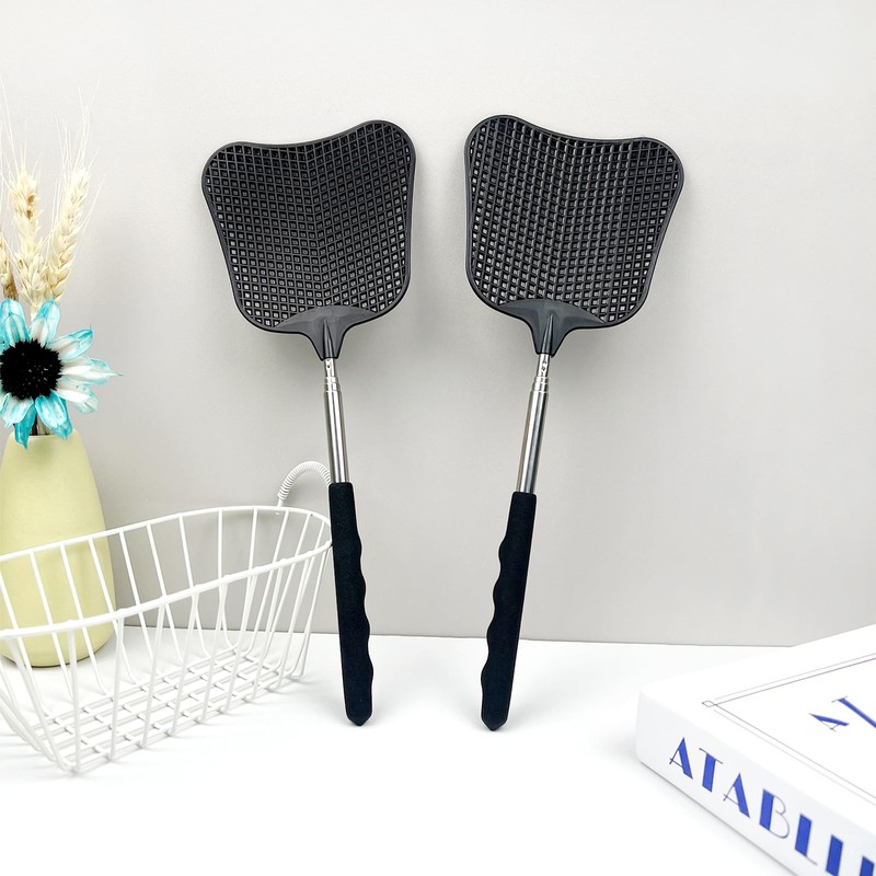 2-Pack Heavy Duty Telescopic Swatters – Durable Plastic Paddle with