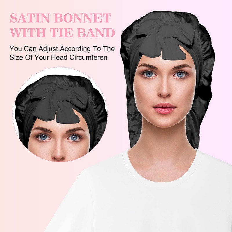 Long Satin Bonnet for Women (Black)