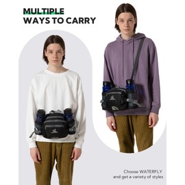 WATERFLY Gürteltasche mit Flaschenhalter, Gurt Verstellt Bauchtasche Hundetraining Handyfach Wasserdicht Hüfttasche für Wandern Reise Camping Schwarz