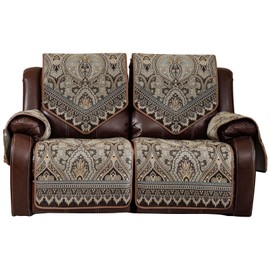 LUFEIJIASHI Waterproof Recliner Sofa Covers Non-Slip Recliner Couch Covers for 2 seat, Split Washable Jacquard Reclining Couch Covers Furniture Protecto (FLKF-Brown, 2 Seater)