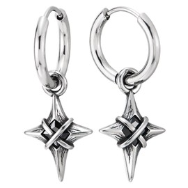 Viking Star Drop Hoop Earrings Stainless Steel Nordic Compass Cross Dangle Punk Gothic Tribal Jewelry
