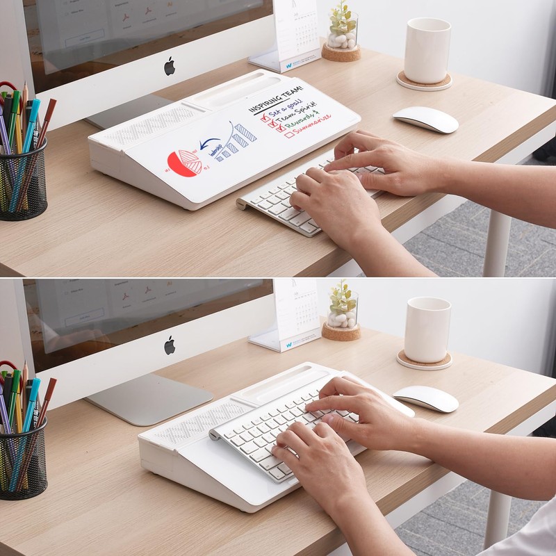 Small Glass Desktop Whiteboard Dry-Erase-Board - Computer Keyboard Stand White