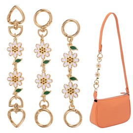 3pcs Bag Extender Chains, Daisy Flower Purse Strap Extension Metal Wallet Extender Chain Purse Chain Strap Replacement for DIY Shoulder Bag Purse Handbag