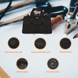 FASTECH 14-inch Heavy Duty Tool Bag with Wide Mouth for Tool Storage,Carrier and Organizer,Tool Bag for Men, Wide Mouth Tool Bag with Inside Pockets (14 Inch)