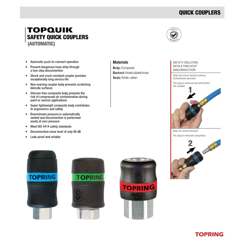 TOPRING 20.449 TOPQUIK Quick-Connect Coupler, 1/4 Industrial Plug Profile, 1/4(F)