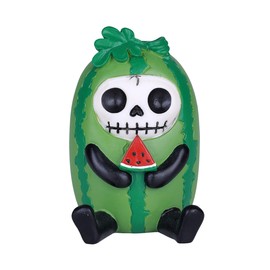 Furrybones Suika Signature Skeleton in Watermelon on a Vine Costume Enjoying a Fresh Cut Slice of Watermelon