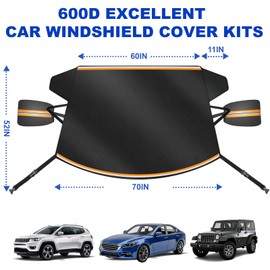 Car Windshield Cover for Snow and Ice, Car Windshield Snow Cover Kit with Side Mirror Cover, 600D Frost Guard Windshield Cover, Winter Frost Hail Protector for Sedan Truck SUV and MPV