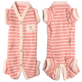 TONY HOBY Female/Male Pet Dog Pajamas Stripes 4 Legged Dog pjs Jumpsuit Soft Cotton Dog Clothes (XL, Pink+White-Girls)