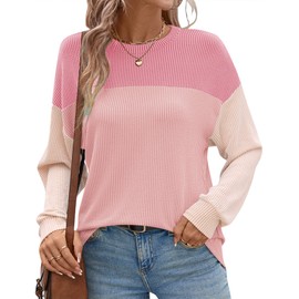 Ivicoer Fall Sweater for Women 2024 Fall Fashion Patchwork Tops Business Casual Tunic for Leggings Layer Shirt Cream Pink M