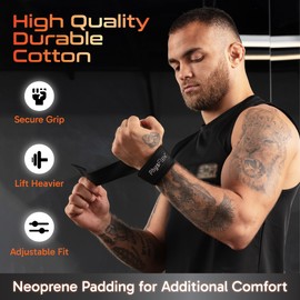 Grip Lifting Straps for Weightlifting and Strength Training, Premium Cotton and Padded Wrist Wraps, Gym Deadlift for Men & Women (Blue, 1-Pair)