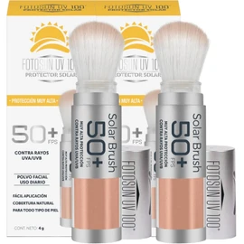 Fotosun UV 100 Protector Solar Brush en Polvo para Cara con Brocha Bloqueador Facial 50+ FPS Protección Contra el Sol Uso Diario Piel Sensible Sunscreen (2 Piezas)