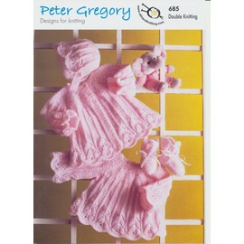 Baby Double Knitting Pattern - Dress With Matching Coat, Bootees & Bonnet (PG 685)