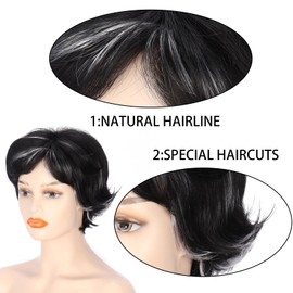 Pixie Cut Wig Short Pixie Cut Wigs for Black Women Glueless pixie Wig Layered None Lace Front Wig with Side Part Bangs Natural Straight Full Machine Made Wig (1B/60)