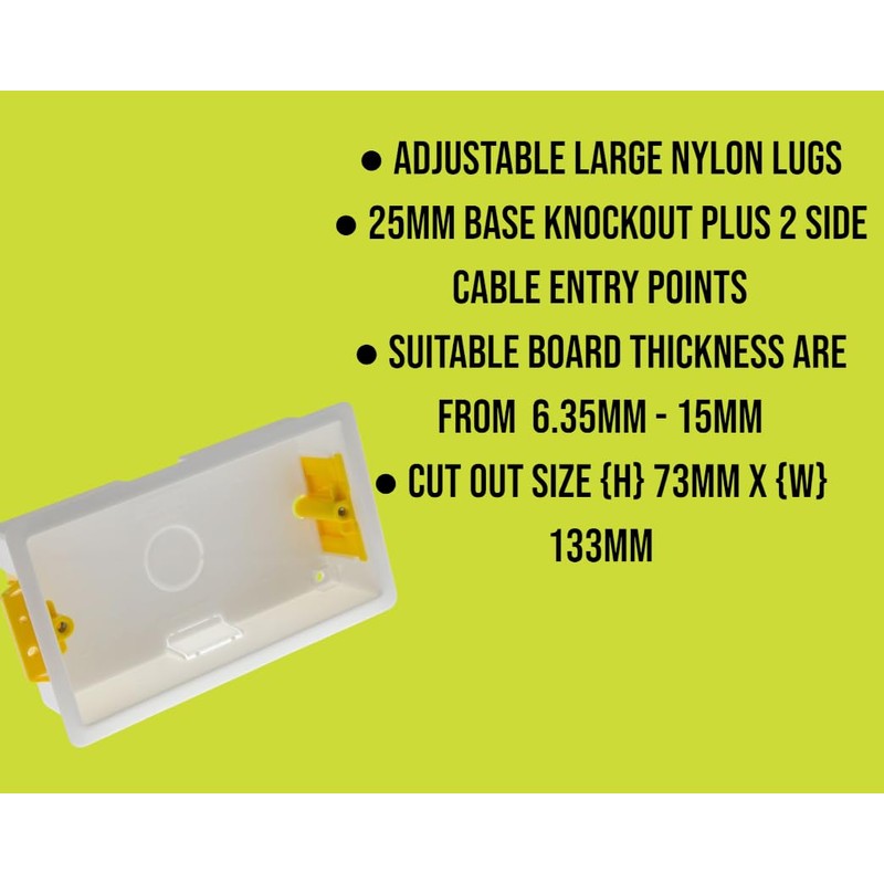 Éabcon Plasterboard Dry Wall Back Box, 47mm Deep, 2 Gang,