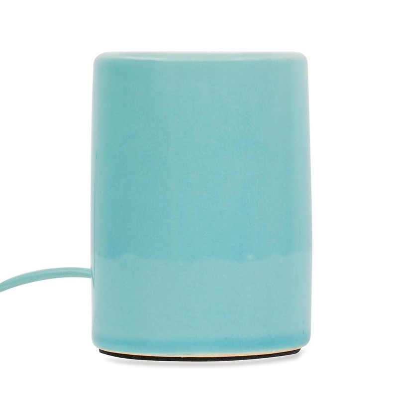 Small Green Glazed Ceramic Bedside Table Lamp Mini Cylinder Design