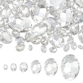 FINGERINSPIRE 94Pcs 6Sizes Crystal Glass Rhinestones Gems Oval Pointed Back Rhinestone Stone Glass Crystals Diamonds with Silver Color Plated Back for Jewelry Crafts Clothes Shoes Costume Garment