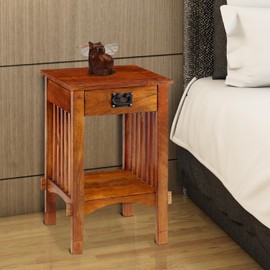 HomeStock Earthy Elements Spacious Mango Wood Telephone Stand with Slatted Side Panels, Brown