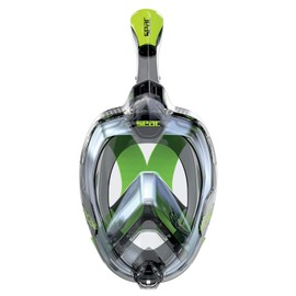 SEAC Magica, Full Face Antifog Snorkelling Mask with Soft Facial Skirt in 2 Sizes, Exhalation Valve and Dry Snorkel Top, Grey/Clear-Green/Lime, Large/x-Large
