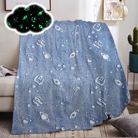 Glow in The Dark Throw Blanket, Galaxy Stars Pattern Soft Flannel Fleece Blanket,All Season Space Blanket Couch Sofa Nap Blanket for Kids Girls Boys Adults Gifts (Space B, 150 x 200 cm)