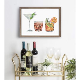 Kate and Laurel Blake Classic Cocktails Framed Printed Glass Wall Art by Cat Coquillette, 16x20 Gold, Mid-Century Modern Cocktail Art for Wal