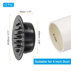PATIKIL 4" Round Air Vent Cover, 2pcs 304 Stainless Steel Louvered Wall Inlet Outlet Grill Screen Mesh Ducting Soffit Vent with Screws for Ventilation, Black