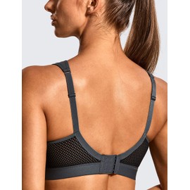 SYROKAN Women's Comfort Sports Bra High Impact for Large Breasts Wireless Stretch Support Bounce Control Black/Grey-1 36E