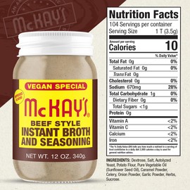 McKay's Vegan Beef Flavored Soup Seasoning, Gluten Free, Vegetarian Instant Broth, Bullion Powdered Seasoning, Good on Meats, Veggies or in Soup! (Vegan Beef, 1 Pack)