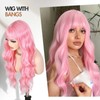 Fancy Hair Pink Wig with Bangs Heat Resistant Synthetic Pink