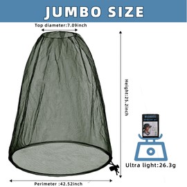 2 Pack Extra Large Mosquito Head Net 42x25 Inches Oversized Insect Netting Jumbo Bug Net for Men Women Fits Most Hats for Hiking Fishing Traveling (Army Green)