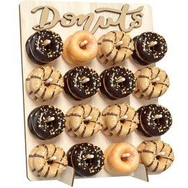 APOIMNA APOIMNA 16 Peg Donut Wall Stand for Party, 1 Pack Wood Donut Peg Board Holds 32 Donuts, Donut Holder Stand Party Decorations,(Natural)