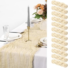 12 Pack Ivory Cheesecloth Table Runner, 10FT Cheesecloth Rustic Boho Table Runner Long Romantic Semi Sheer Table Runner for Wedding Baby Shower Birthday Bridal Party Decorations(21.5×120 Inch)
