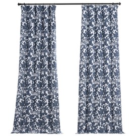 HPD HALF PRICE DRAPES Fleur Printed Cotton Hotel Blackout Curtains for Bedroom 96 Inches Long (1 Panel), Rod Pocket Window Curtains for Living Room, 50 X 96, Fleur Blue