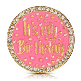 Birthday Brooch Pin It's My Birthday Pin Brooch Round Metal Lapel Pins Badges with Rhinestones Pink Pearl Enamel Pins Round Buckle Brooches for Women Girls Wedding Party