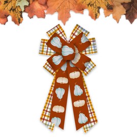 Blinket Large Fall Thanksgiving Bows for Front Door Autumn Pumpkin Burlap Decor Bows - Indoor/Outdoor Wreath Topper - 11.42*20.9''
