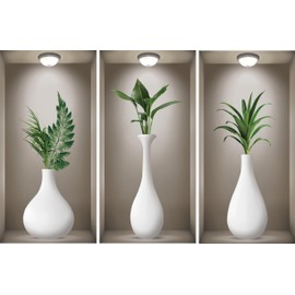 TOARTI 3D Wall Stickers Vase, Green Plants Wall Stickers, Vases Wall Sticker for Living Room, White Bottle Green Leaf Wall Pictures for Bedroom, Office, Kitchen, Vinyl Wall Decoration, 20 x 40 cm