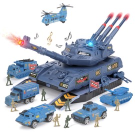 JuanKidbo Army Tank Toy Set for Boys, Rocket Launcher, 6 Packs Die-Cast Army Vehicle Toys & 8 Soldier Figures, Army Toy with Light & Sound for 3-8 Years Old Boys, Kids