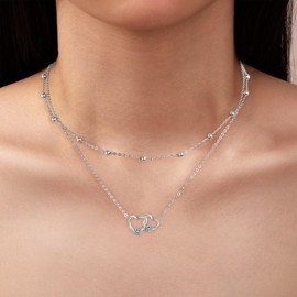 Micory Heart Necklace for Women 925 Sterling Silver with Zirconia Necklace Women's Adjustable Chains Valentine's Day Mother's Day Birthday Christmas Gift, Sterling Silver, Cubic Zirconia