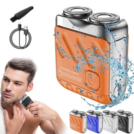 Skyworl Mini Shaver, Beard Shavers Portable Suitcase Design, Mini Portable Electric Shaver for Men Waterproof, Fast Charging Long Battery Life Double-Ring Magnetic Cutter (Orange)