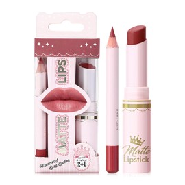 Erinde Set de 2 Pintalabios, Pintalabios Mate Cream y Perfilador de Labios 2 en 1, pintalabios Resistente al Agua y de Larga Duración, Set de Regalo de Maquillaje Para Labios Altamente Pigmentado, #14