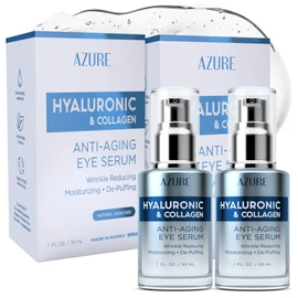AZURE Hyaluronic & Collagen Anti Aging Eye Serum - Moisturizing, Replenishing & De-Puffing | Reduces Wrinkles, Fine Lines & Under Eye Bags | Locks In Moisture Hydrating Skin | - Pack of 2