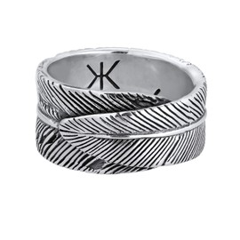 Kuzzoi Men Massive Ring (14mm) in Spring Design Black Oxidized Band Ring Made of 925 Sterling Silver Ring in Vintage Look, Ring Size 64