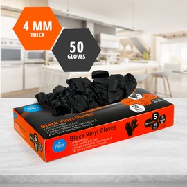 MED PRIDE Black Vinyl Surgical Gloves for Tattooing, Powder and Latex Free Disposable Gloves, Medium, Pack of 50