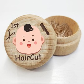 AHANDMAKER Boy Keepsake Box for First Hair, First Haircut Keepsake Wooden Baby Hair 3D Box, Cute Boy Hair Container Box to Keep the Childhood Memory for Baby Shower Birthday Gift Present
