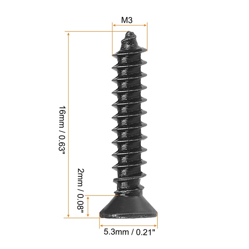 uxcell M3 x 16mm Wood Screws Phillips Flat Head Carbon