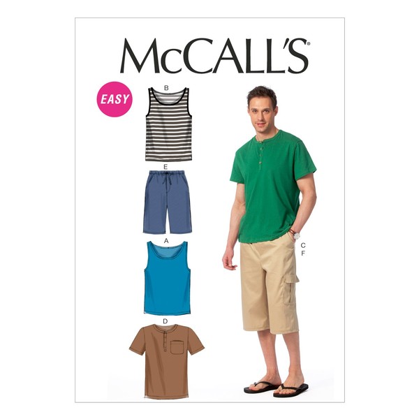 McCall Pattern Company M6973 Men's Tank Tops, T-Shirts and Shorts, Size XM "SML-MED-LRG"