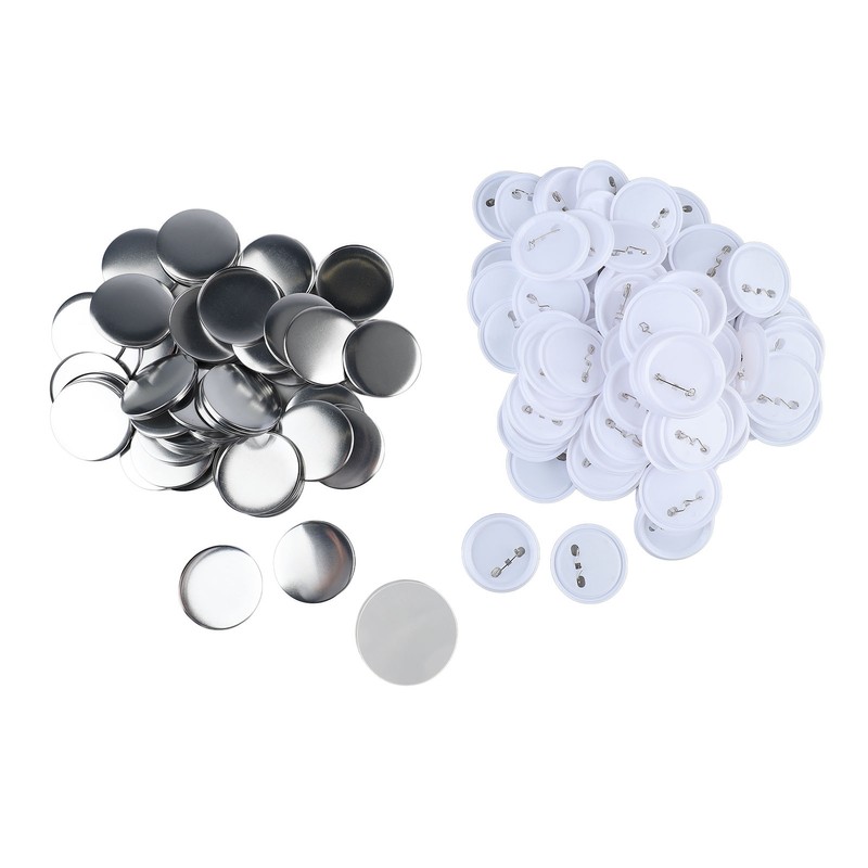 100 Set Pin Back Button Parts 2.3in Diameter Tinplate Plastic