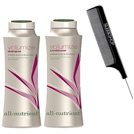 All-Nutrient VOLUMIZE Shampoo & Conditioner DUO SET, For Added Hair Volume & Dimension (w/Sleek Comb) UV+ Color Protection, 100% Vegan (3.4 oz + 3.4 oz TRAVEL DUO KIT)